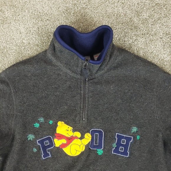 Whinny the Pooh Pull Over Medium M Womens Gray Long Sleeve Fleece 1/4 Zip - Picture 3 of 9